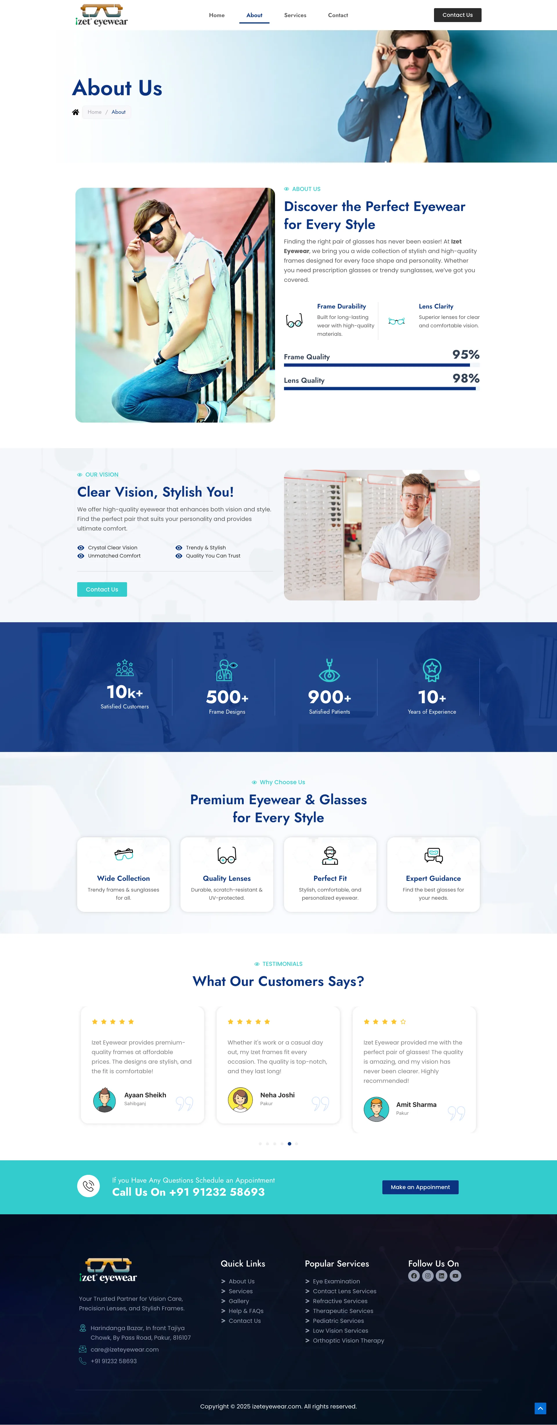 iZet Eyewear website About Page