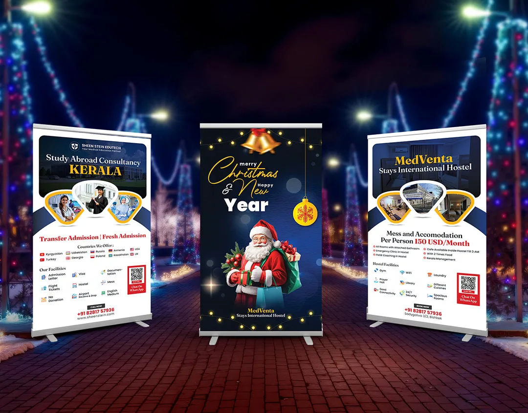 Standee design for study abroad consultancy and hostel promotion