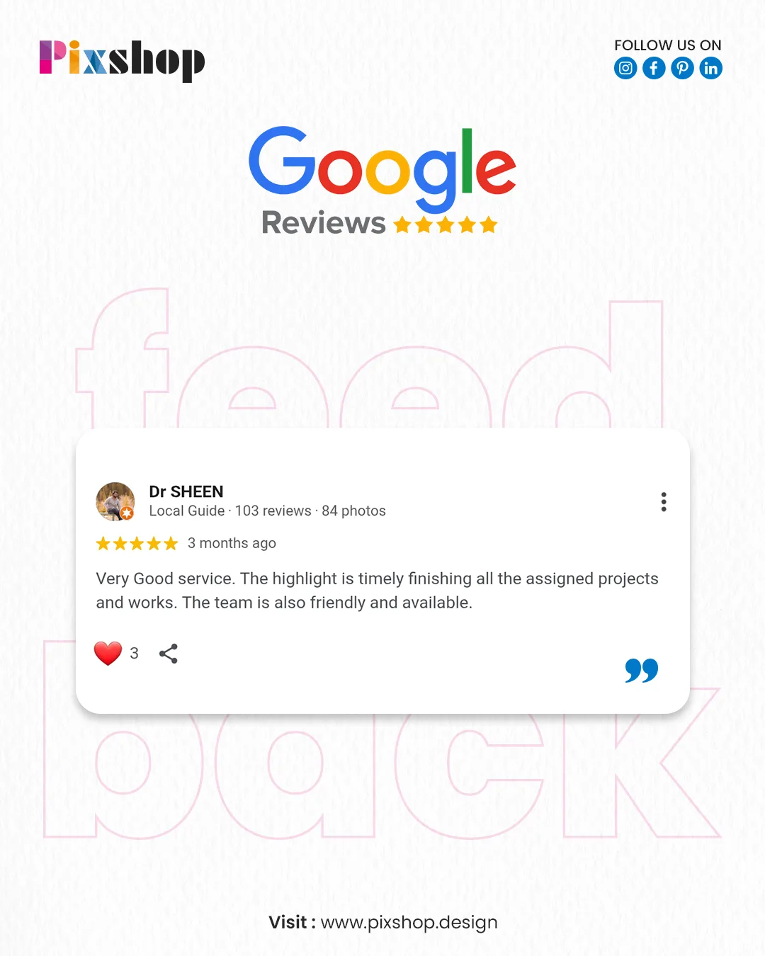 Google Review from Dr Sheen